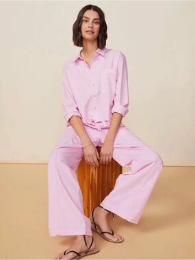 Monrow Light Pink Poplin Cropped Shirt
